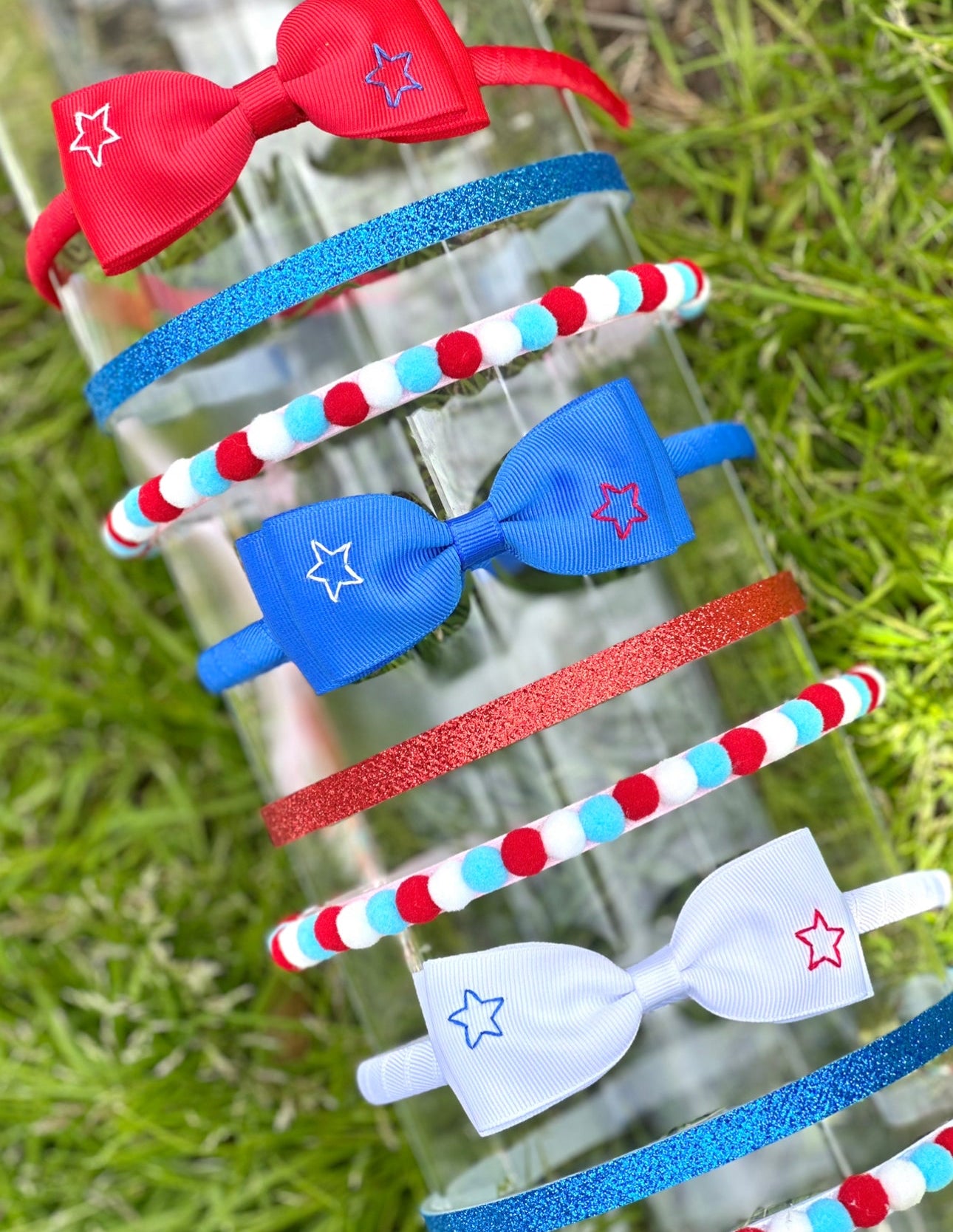 Red, White, & Blue Pom Pom Headband