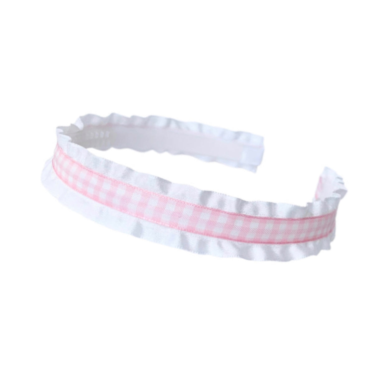 Pink Gingham Double Ruffle Ribbon Headband