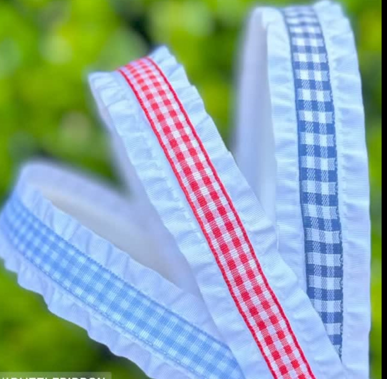 Light Blue Gingham Double Ruffle Ribbon Headband