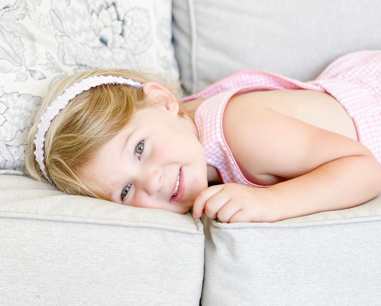 Pink Gingham Double Ruffle Ribbon Headband