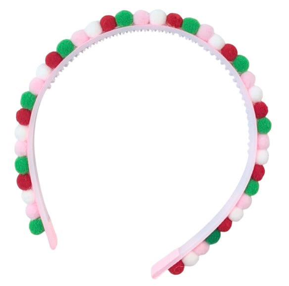 Christmas Pink Party Pom Pom Headband - Lolo Headbands