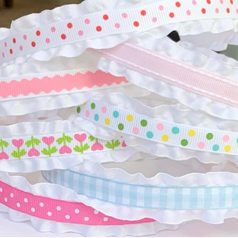 Light Blue Gingham Double Ruffle Ribbon Headband